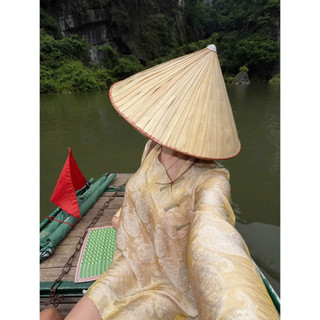Váy Đầm Tơ Gấm Khuy Tàu Cổ Lệch Mix Tay Dài Babydoll Khanhle