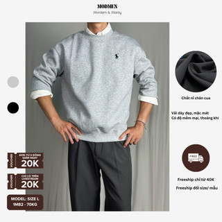 Áo Sweater Nam Phom Rộng Nỉ Chân Cua Form Regular Basic Thêu Hoạ Tiết Phong Cách Hàn Quốc