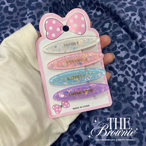 Kẹp mái Oval Xà Cừ Ánh Hologram custom tên theo yêu cầu @thebrowniehouse.vn