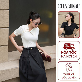 Áo Thun Nữ Công Sở Cổ 3 Cúc Trắng/Đen VERA Áo Basic Hàng Ngày Thiết Kế Charllot Thun Tăm Co Giãn