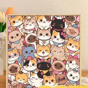 ( TẶNG SET 10 KHẨU TRANG) Tranh Số Hoá Mèo Selfie Hoạt Hình Tranh Tô Màu 20x20cm dễ thương đầy đủ cọ, màu, căng khung sẵ