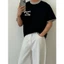 Áo Thun Nam Cotton 4 Chiều Form Rộng Thêu Nổi Phối Viền Cổ Tay Đơn Giản Lazy Saturday Tee MODMEN