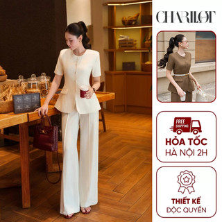 Set Áo Peplum Nữ Ngắn Tay ELISE Mix Quần Tây Công Sở Thiết Kế Charllot Chất Queen Hàn Đứng Form