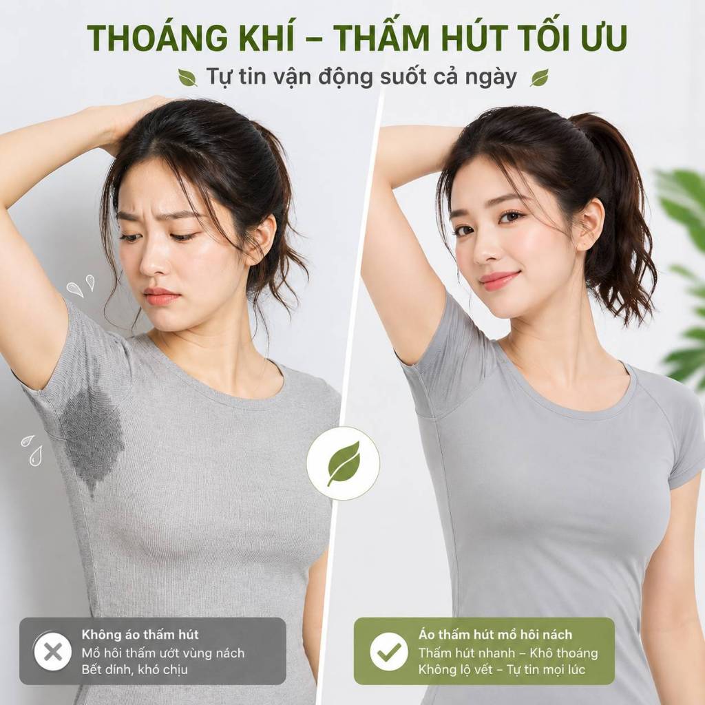 Áo Thấm Mồ Hôi Nách Nữ Có Sẵn Đệm Ngực, Thấm Hút Tốt, Hạn Chế Lộ Vệt Ẩm, Ngăn Mùi Hiệu Quả