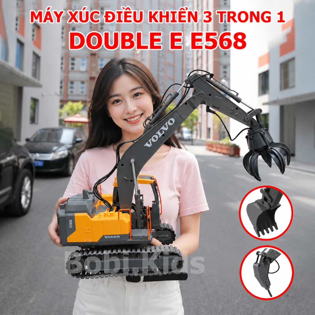 Đồ chơi máy xúc điều khiển từ xa DOUBLE E E568 – 3 trong 1 phiên bản 2026 điều khiển cao cấp cỡ lớn giá rẻ, đồ chơi điều