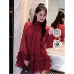 Váy voan tơ xốp tay xoè bồng tiểu thư đi tiệc sang chảnh - Đỏ Đô - Hàng Thiết Kế - TY CLOTHING — ảnh 1