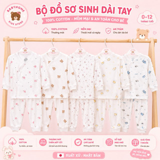 Bộ Dài Tay Thun Lạnh Sơ Sinh Trắng Họa Tiết Cúc Chéo Quần Đáp Đũng Chât Petit
