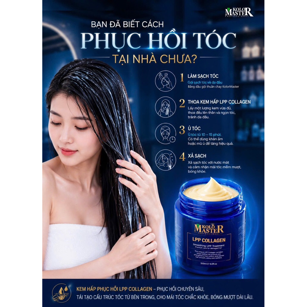 KEM HẤP PHỤC HỒI tóc hư tổn LPP COLLAGEN KolorMaster 500ml