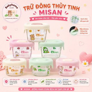 Hộp trữ đông ăn dặm thủy tinh Misan có vạch chia, đựng đồ ăn dặm cho bé size 110ml và 140ml babyhome