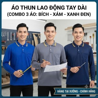 ÁO THUN LAO ĐỘNG TAY DÀI (combo 3 áo xanh bích ,xám,xanhđen_ hàng tại xưởng)