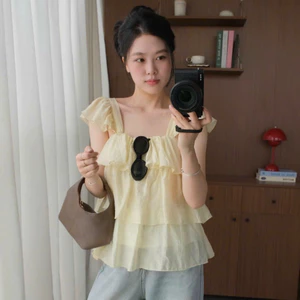 Áo Babydoll Kiểu Nữ Cổ Vuông Tay Phồng Mặc 2 Kiểu Phối Voan Xếp Tầng Cực Xinh Mùa Hè Kimee - KA941