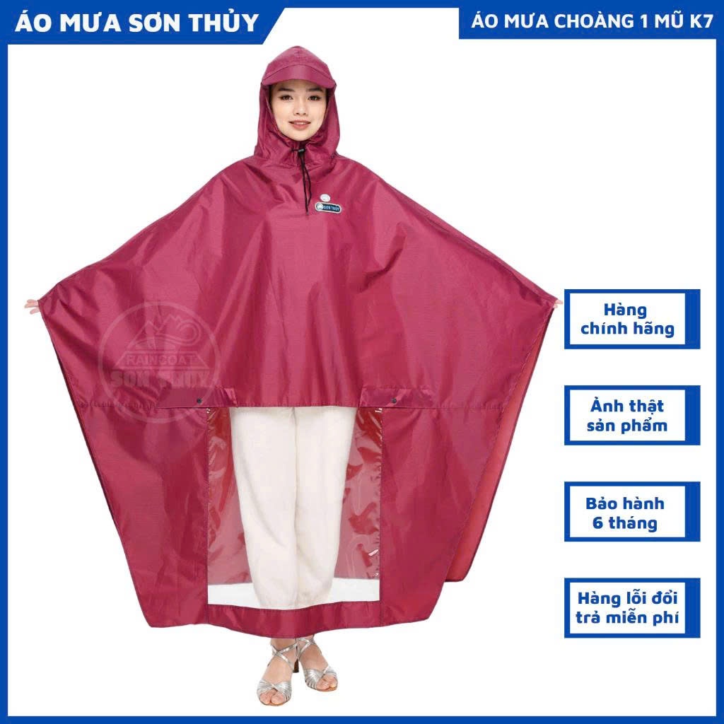 (K7- chất tổ ong 1 mũ )Áo Mưa Choàng Sơn Thủy Vải Dù Polyester Vân Tổ Ong Áo Mưa Một Người Có Lỗ Xỏ Gương Chống Thấm