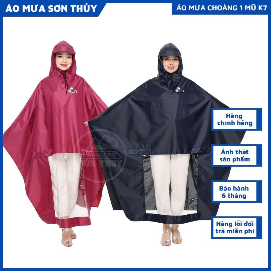 (K7- chất tổ ong 1 mũ )Áo Mưa Choàng Sơn Thủy Vải Dù Polyester Vân Tổ Ong Áo Mưa Một Người Có Lỗ Xỏ Gương Chống Thấm