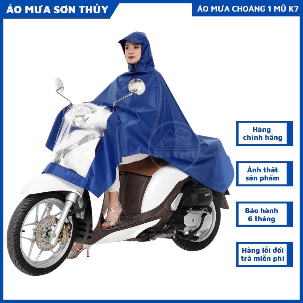 (K7- chất tổ ong 1 mũ )Áo Mưa Choàng Sơn Thủy Vải Dù Polyester Vân Tổ Ong Áo Mưa Một Người Có Lỗ Xỏ Gương Chống Thấm