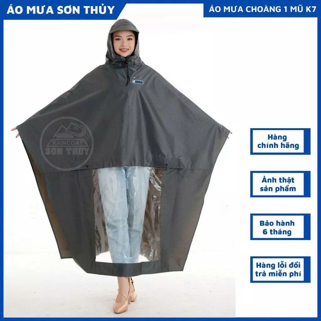 (K7- chất tổ ong 1 mũ )Áo Mưa Choàng Sơn Thủy Vải Dù Polyester Vân Tổ Ong Áo Mưa Một Người Có Lỗ Xỏ Gương Chống Thấm