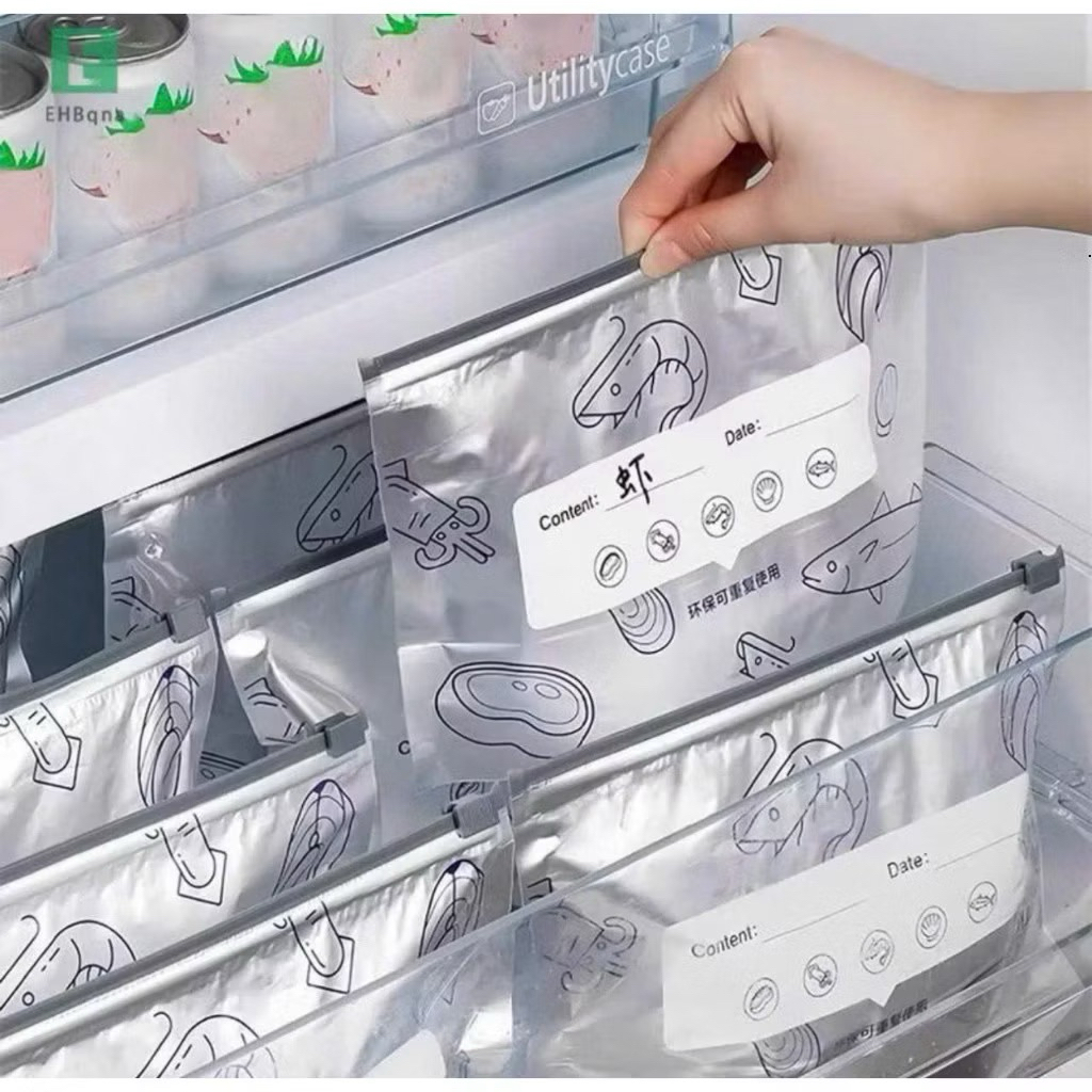 Sét 10 Túi Giữ Tươi Thực Phẩm,Có Khoá kéo bằng Lá Nhôm,Dày Có Thể Tái Sử Dụng - Túi Zip Bạc Bảo Quản Thực Phẩm