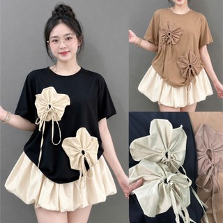 Áo thun bigsize nữ phối hoa 3D dây rủ đẹp, form rộng che khuyết điểm, dễ thương  năng động 50-92kg A292