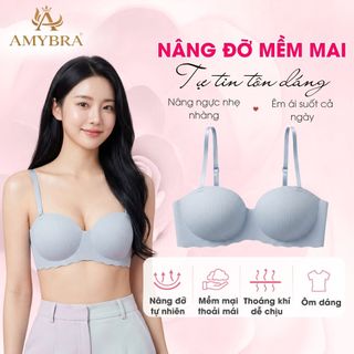 Áo Ngực Su Kẻ Sọc Cúp Ngang – Áo Lót Nữ Không Gọng Mút Bàn Tay Nâng Đỡ Tự Nhiên AMYBRA A5277