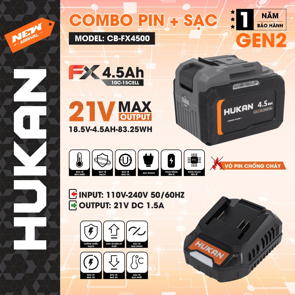 Combo HUKAN CB-FX4500, Chân phổ thông, Dòng xả cao - Chống va đập - Chống cháy