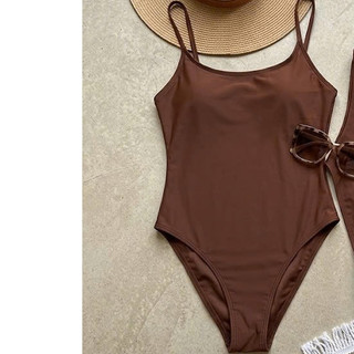 Bikini 1 mảnh đi biển kín đáo nữ, màu nâu kín đáo, che khuyết điểm tốt không đệm ngực hàng VNXK