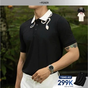 Áo polo nam có cổ Snake Necklace, chất vải CVC thấm hút mồ hôi, họa tiết thêu sang trọng - FEAER