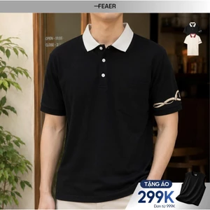 Áo polo nam có cổ Ouroboros, chất vải Cotton Micro mềm mịn, thấm hút, bền màu, họa tiết thêu rắn - FEAER