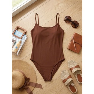 Bikini 1 mảnh đi biển kín đáo nữ, màu nâu kín đáo, che khuyết điểm tốt không đệm ngực hàng VNXK