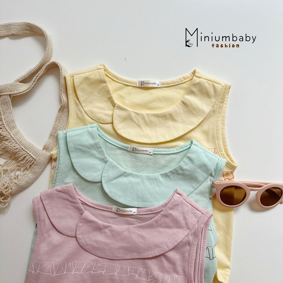 Set bộ cộc tay bé gái sát nách Miniumbaby bánh bèo dễ thương, chất vải cotton mềm nhẹ da bé SB2770