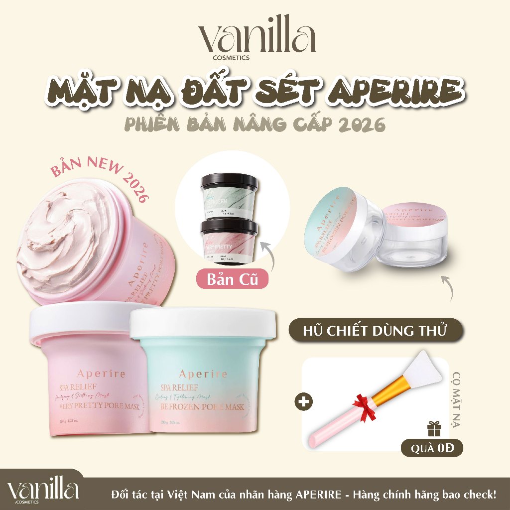 (Hàng Công TY) Mặt Nạ đất sét Aperire Spa Relief Pore Mask Sạch Sâu Dịu Da Kiềm Dầu 120g Vanilla Cosmetics