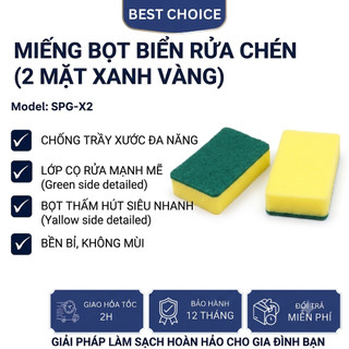 Miếng Bọt Biển Rửa Chén (2 MẶT XANH VÀNG) Hai Mặt Chống Trầy Xước Đa Năng