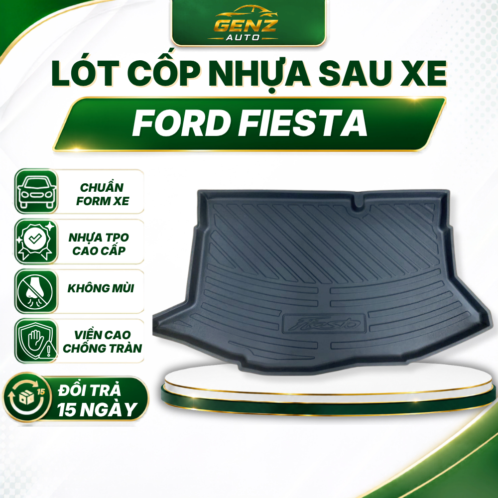 Lót cốp Ford Fiesta (Hatchback) 2014-Nay- Nhựa dẻo TPO Không mùi, Chuẩn khít form xe,Chống thấm nước
