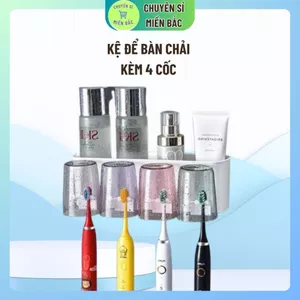 Kệ Để Bàn Chải Bộ cốc kiêm giá để bàn chải dán tường kèm nhả kem tự động