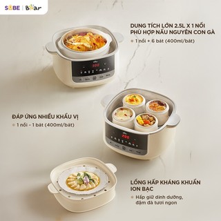 Nồi Nấu Chậm Bear 2.5L SC-5H25M34 Lõi Sứ Cao Cấp Nồi Ninh Hầm Cách Thủy Cho Gia Đình Chính Hãng