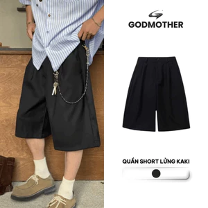 Quần Wide Leg Short Kaki GODMOTHER Quần Short Lửng Ống Rộng Unisex Phong Cách Trẻ Trung Năng Động