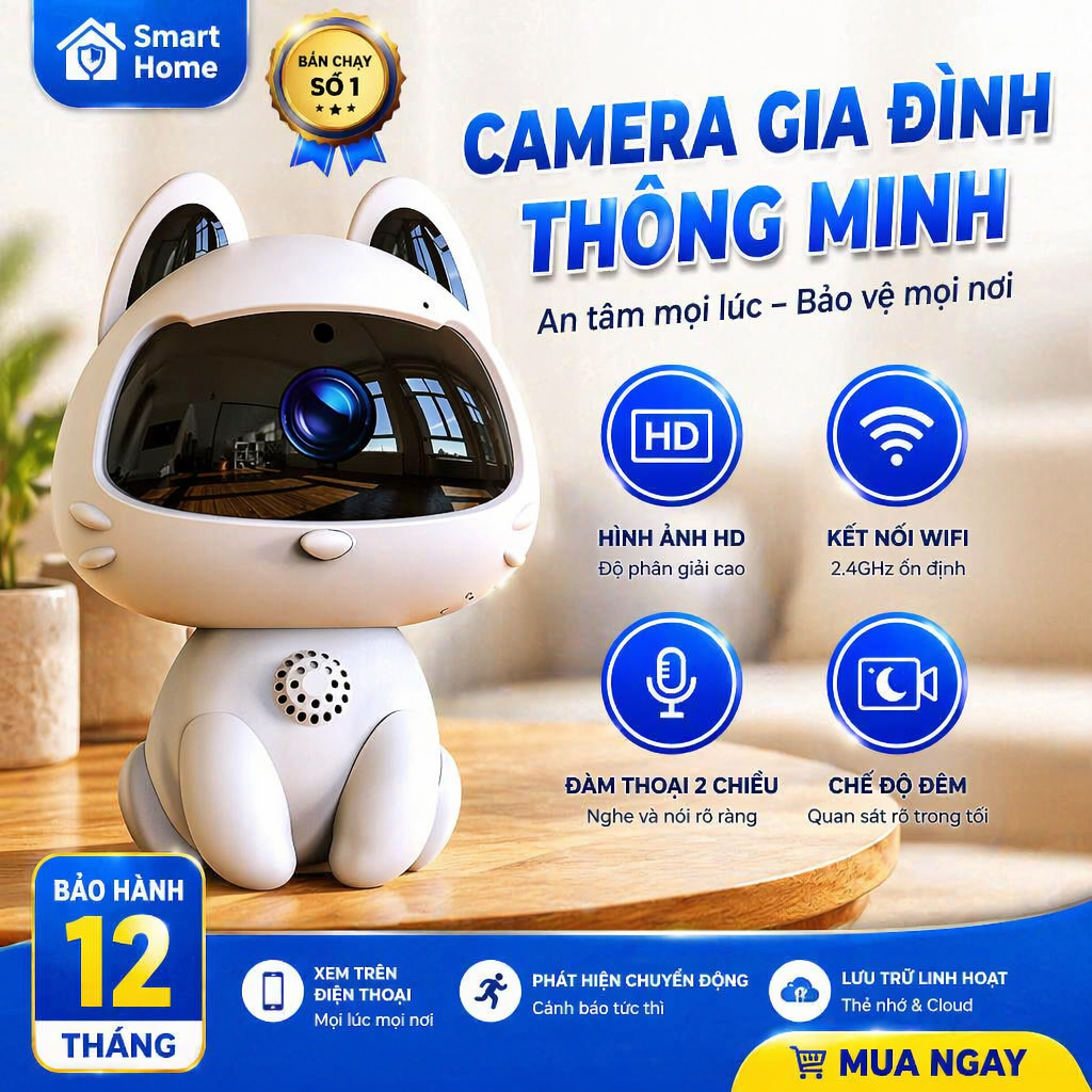 Camera Giám Sát WiFi Mini Hình Mèo Cho Gia Đình Camera Trong Nhà Kết Nối Điện Thoại Đàm Thoại