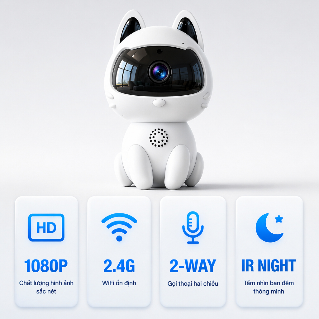 Camera Giám Sát WiFi Mini Hình Mèo Cho Gia Đình Camera Trong Nhà Kết Nối Điện Thoại Đàm Thoại