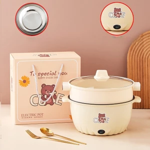 Nồi Lẩu Điện Mini Đa Năng 600W Kèm Xửng Hấp Inox 304 Nồi Nấu Mì Nồi Điện Đa Năng MUN STORE NOILAU95
