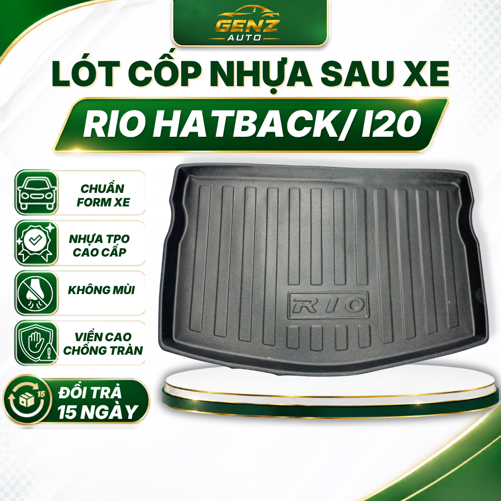 Lót cốp Kia Rio Hatback/Hyundai I20 - Nhựa dẻo TPO Không mùi, Chuẩn khít form xe, Chống thấm nước