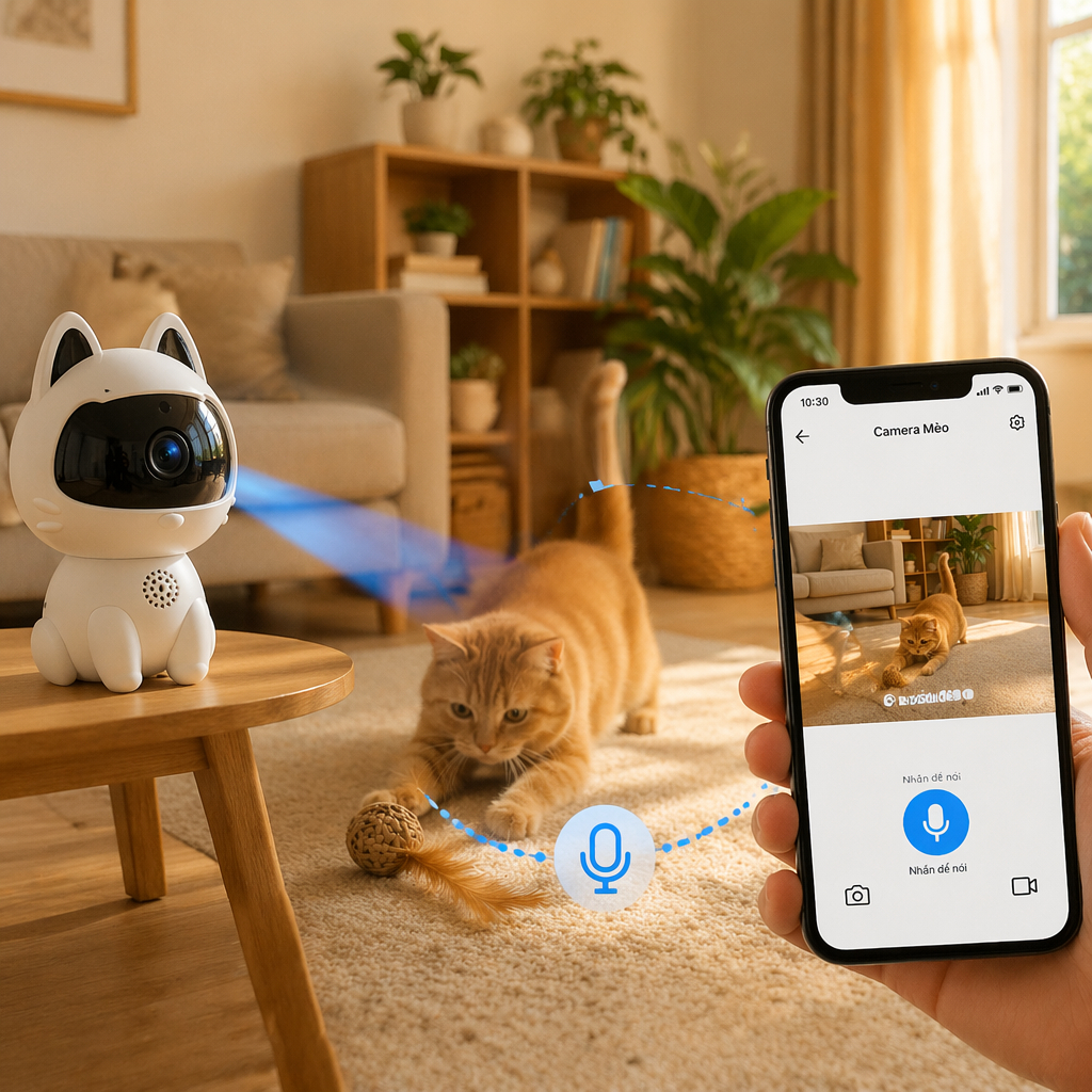 Camera Giám Sát WiFi Mini Hình Mèo Cho Gia Đình Camera Trong Nhà Kết Nối Điện Thoại Đàm Thoại