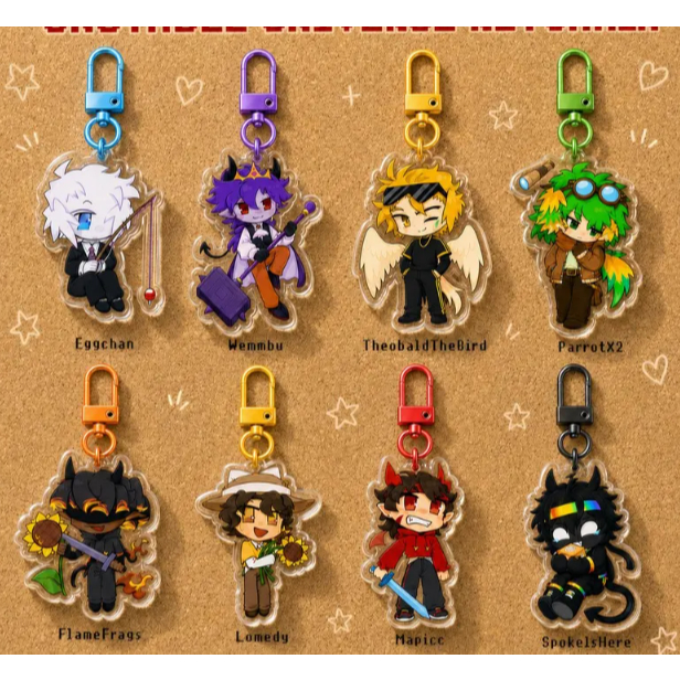 Unstable Universe Keychains, Eggchan, Wemmbu, ParrotX2, Theo, FlameFrags, Lomedy, SpokeIsHere, Mapicc, Chibi FanArt