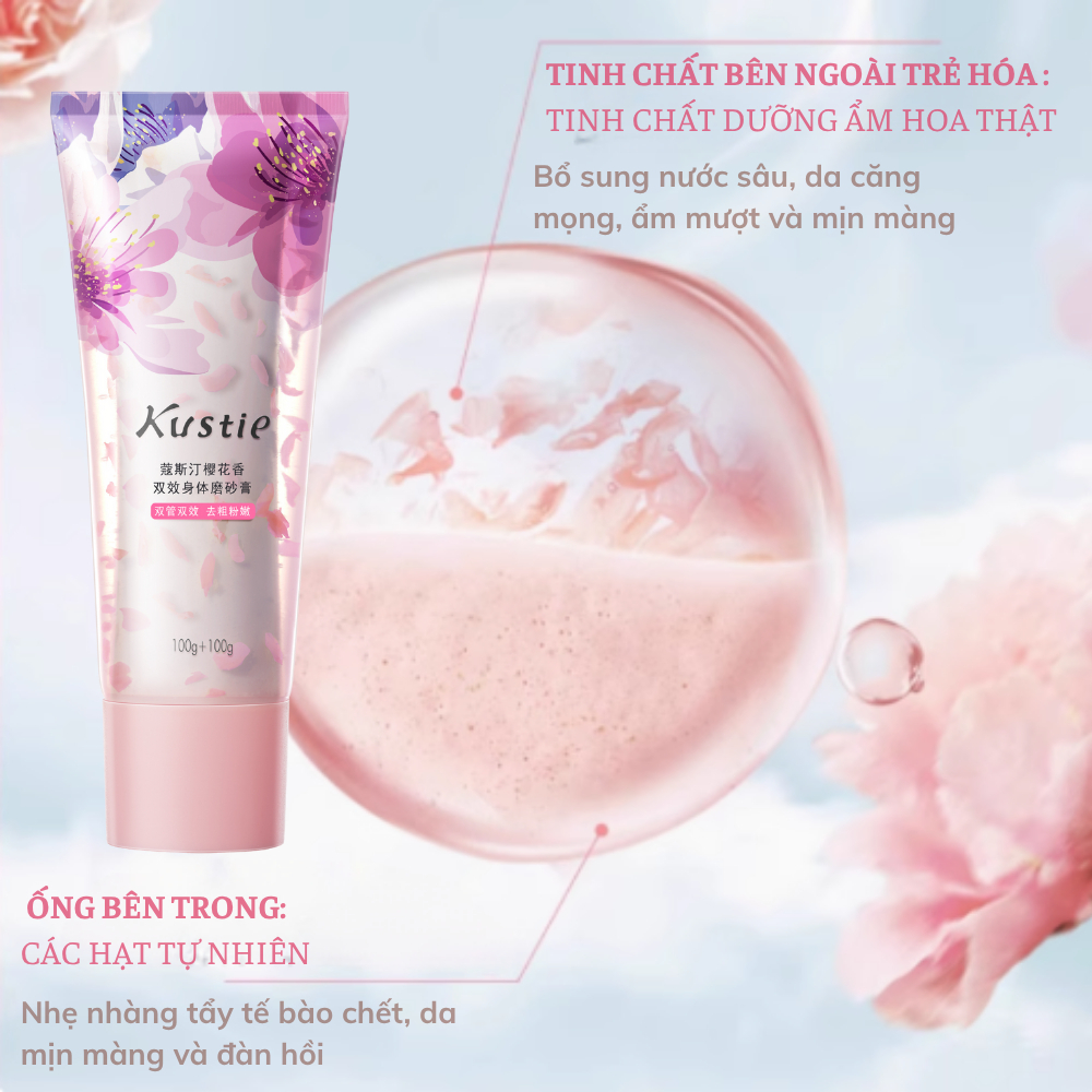Gel Tẩy Da Chết Trắng Da KUSTIE Hương Hoa Anh Đào & Hoa Hồng 200g
