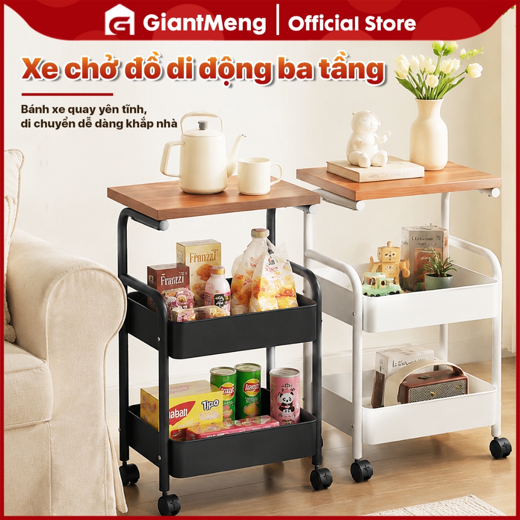 Kệ Để Đồ 3 tầng kệ để bên sofa kệ Để đồ Đa Năng Có Bánh Xe Xoay 360 Độ, sử dụng cho phòng khách và phòng ngủ