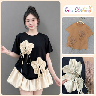 Áo Phông Bigsize Nữ Tay Ngắn Form Rộng Gắn Hoa Nổi Ulzzang Cá Tính Vải Thun Cotton Mềm Mịn A292