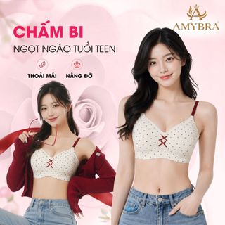 [ AMYBRA BST HÈ ] Áo Ngực Nữ Đúc Su Họa Tiết Chấm Bi Đính Nơ – Áo Lót Nữ Không Gọng Mút 1Cm Nâng Đỡ V1 AMYBRA A967