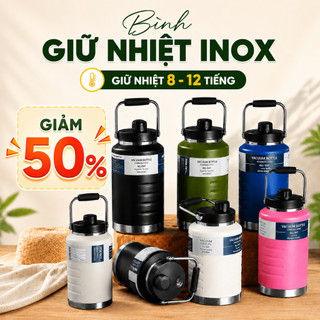 [GIỮ NHIỆT LÂU] Bình Giữ Nhiệt Inox 316 2L/ 1,5L Dáng Lùn Miệng Rộng Có Tay Cầm Bình Nước Mang Theo