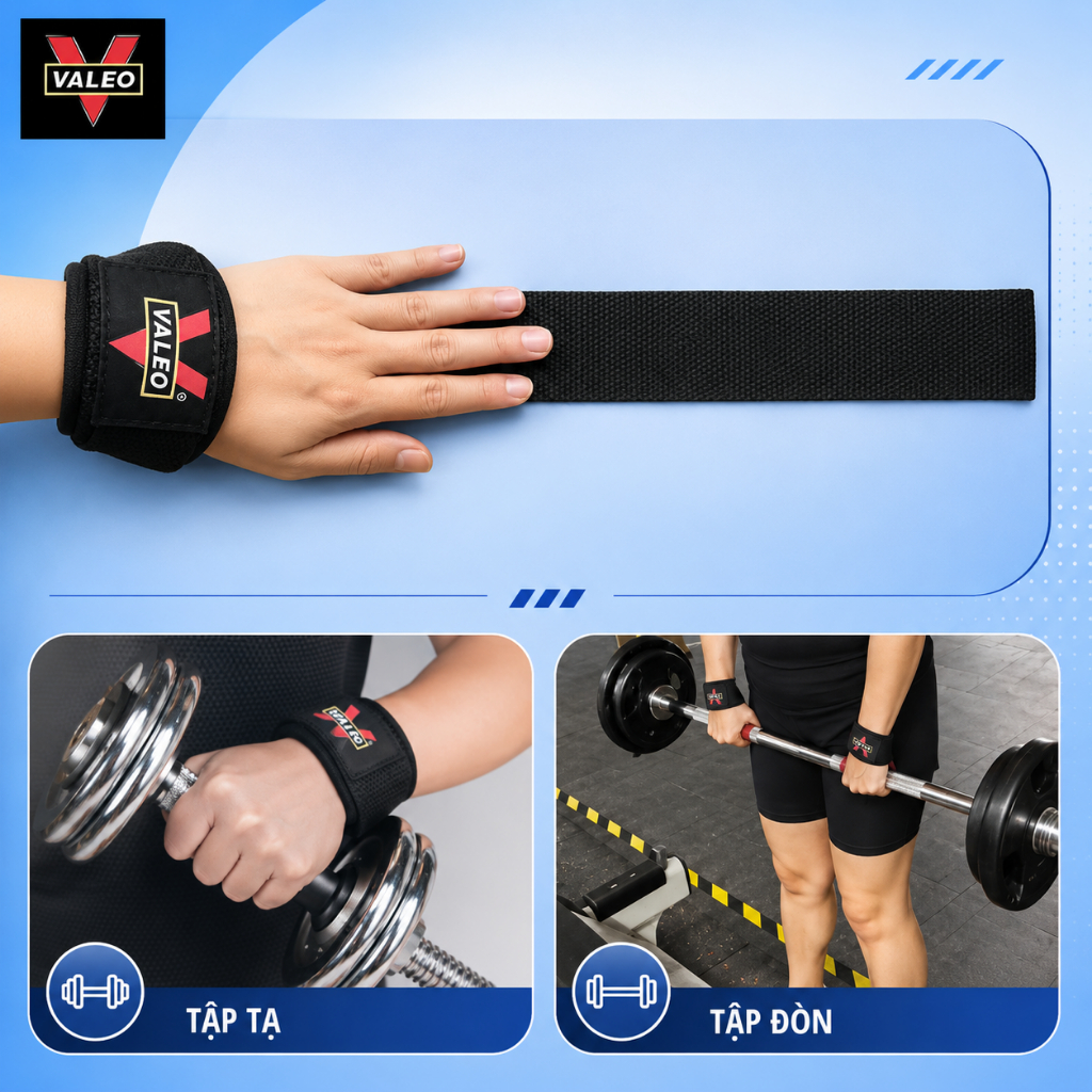 Dây Kéo Lưng Tập Gym VALEO, Đai Quấn Cổ Tay Trợ Lực Nâng Đòn Tạ Aolikes 7635 Chính Hãng