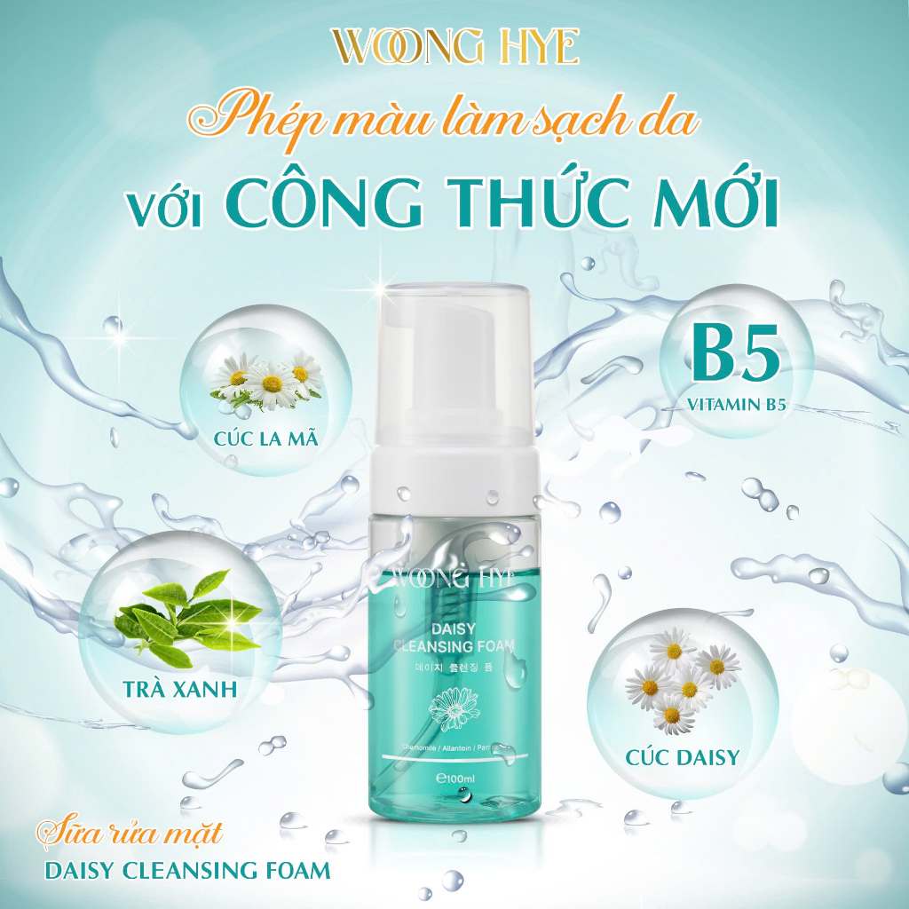Sữa rửa mặt dạng bọt Woong Hye, làm sạch sâu, duy trì độ ẩm - 100ml - Daisy Cleasing Foam