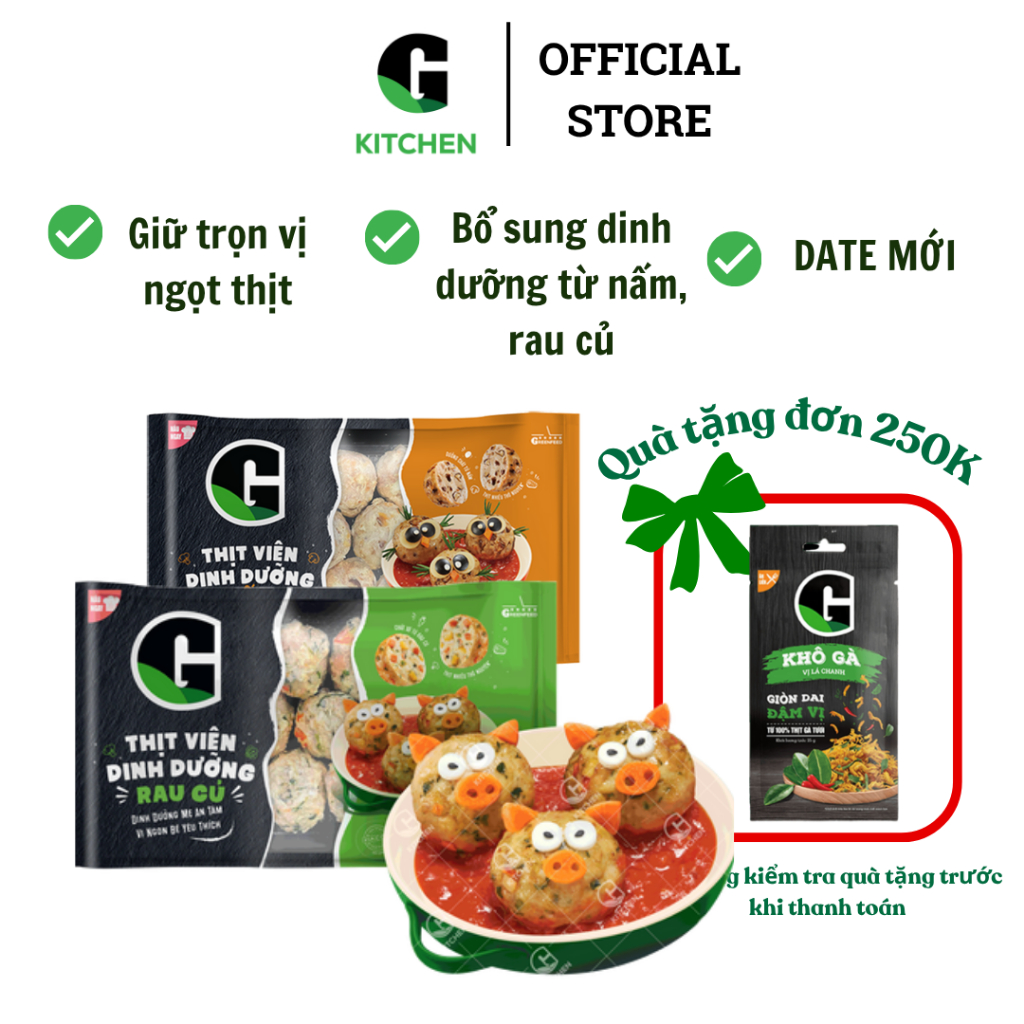 Thịt viên dinh dưỡng từ thịt sạch G Kitchen vị nấm, rau củ 300g