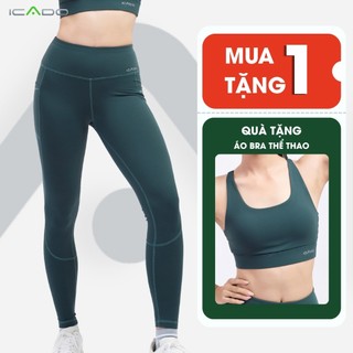 Quần Legging Nữ Tập Gym Yoga ICADO HT103 Quần Legging Lửng Nữ Cạp Cao Co Giãn 4 Chiều thegioidotap