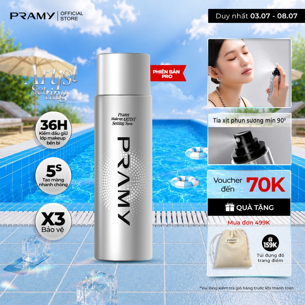PRAMY Xịt Khoá Nền Makeup Artist Khóa Chặt Lớp Trang Điểm Bền Bỉ Kiềm Dầu Lâu Trôi Dưỡng Ẩm Setting Spray 100ml